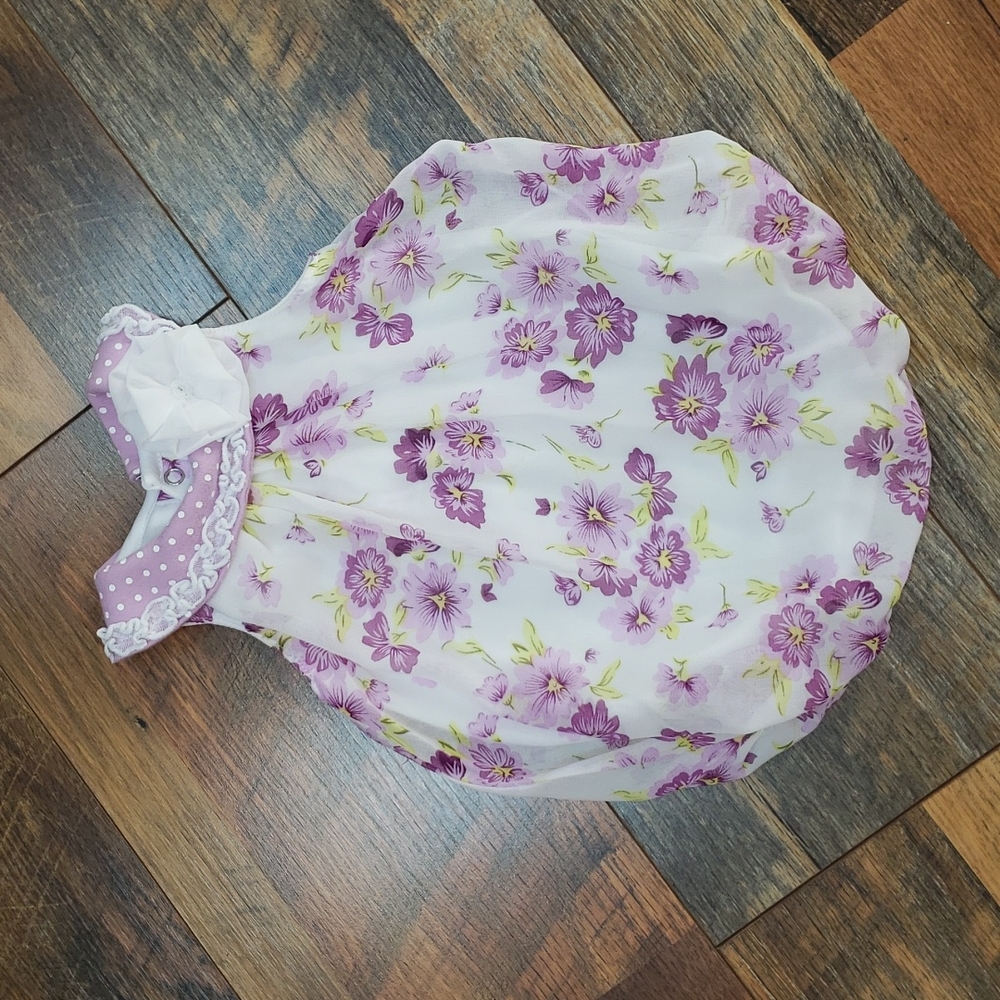 Baby Essentials White and Purple Floral Sleeveless Romper, Size 3 Months